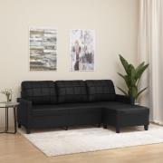 vidaXL 3-sitssoffa med fotpall Svart 180 cm Konstläder
