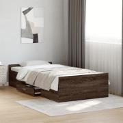vidaXL Sängram med lådor brun ek 75x190 cm konstruerad trä