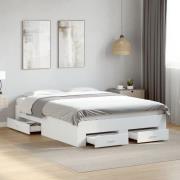 vidaXL Sängram med lådor vit 135x190 cm konstruerat trä