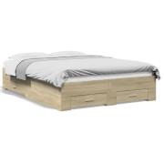 vidaXL Sängram med lådor sonoma-ek 135x190 cm konstruerat trä