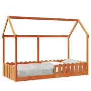 vidaXL Barnsäng med husram vaxad brun 90x190 cm massiv furu