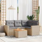 vidaXL Soffgrupp för trädgården med dynor 5 delar beige konstrotting