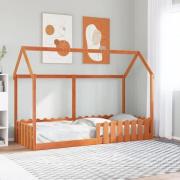 vidaXL Barnsäng med husram vaxad brun 80x200 cm massiv furu