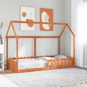 vidaXL Barnsäng med husram vaxad brun 90x200 cm massiv furu