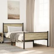 vidaXL Sängram utan madrass metall sonoma-ek 100x190 cm
