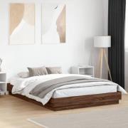 vidaXL Sängram med LEDs brun ek 150x200 cm
