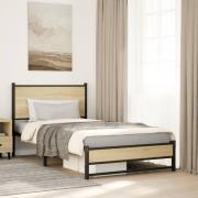 vidaXL Sängram utan madrass metall sonoma-ek 100x200 cm