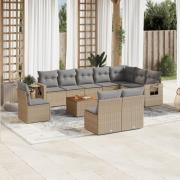 vidaXL Soffgrupp för trädgård med dynor 11 delar mixbeige konstrotting