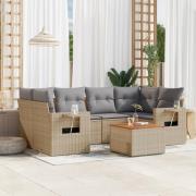 vidaXL Soffgrupp för trädgård med dynor 7 delar mixbeige konstrotting