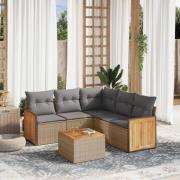 vidaXL Soffgrupp för trädgården med dynor 6 delar beige konstrotting