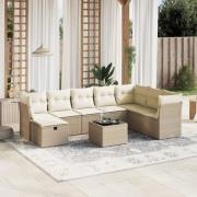 vidaXL Soffgrupp för trädgården med dynor 9 delar beige konstrotting
