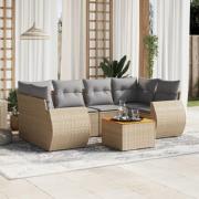 vidaXL Matgrupp för trädgården med dynor 7 delar beige konstrotting