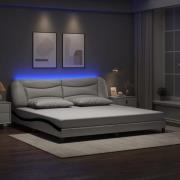 vidaXL Sängram med LED-belysning vit och svart 200x200 cm konstläder