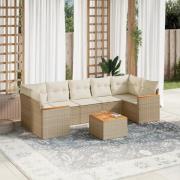 vidaXL Matgrupp för trädgården med dynor 8 delar beige konstrotting