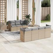 vidaXL Matgrupp för trädgården med dynor 8 delar beige konstrotting