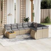 vidaXL Soffgrupp för trädgård med dynor 10 delar beige konstrotting