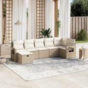 vidaXL Matgrupp för trädgården med dynor 7 delar beige konstrotting