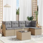 vidaXL Soffgrupp för trädgården med dynor 6 delar beige konstrotting