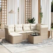 vidaXL Matgrupp för trädgården med dynor 7 delar beige konstrotting