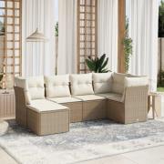 vidaXL Soffgrupp för trädgården med dynor 6 delar beige konstrotting