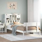 vidaXL Säng med bokhylla utan madrass vit 100x200cm massiv furu