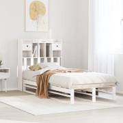 vidaXL Säng med bokhylla utan madrass vit 100x200cm massiv furu