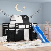 vidaXL Loftsäng med tunnel vit&svart 80x200 cm massiv furu