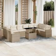 vidaXL Loungegrupp för trädgården m. dynor 11 delar beige konstrotting