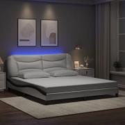 vidaXL Sängram med LED-belysning vit och svart 180x200 cm konstläder