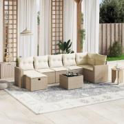 vidaXL Matgrupp för trädgården med dynor 8 delar beige konstrotting