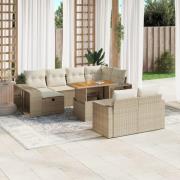 vidaXL Loungegrupp för trädgården m. dynor 11 delar beige konstrotting