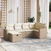vidaXL Soffgrupp för trädgården med dynor 6 delar beige konstrotting