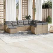 vidaXL Soffgrupp för trädgård med dynor 10 delar beige konstrotting