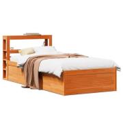 vidaXL Sängram med huvudgavel vaxbrun 75x190 cm massiv furu