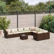 vidaXL Loungegrupp 10 delar med brun dynor konstrotting