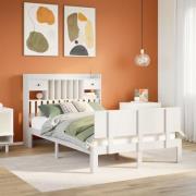 vidaXL Säng med bokhylla utan madrass vit 135x190cm massiv furu