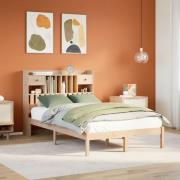 vidaXL Säng med bokhylla utan madrass 135x190cm massiv furu