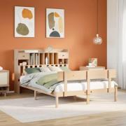 vidaXL Säng med bokhylla utan madrass 150x200cm massiv furu