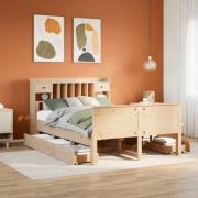 vidaXL Säng med bokhylla utan madrass 150x200cm massiv furu
