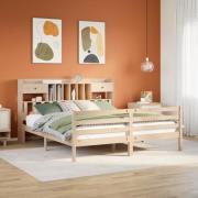 vidaXL Säng med bokhylla utan madrass 200x200cm massiv furu