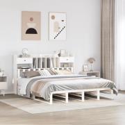 vidaXL Säng med bokhylla utan madrass vit 180x200cm massiv furu