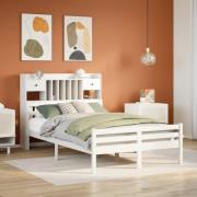 vidaXL Säng med bokhylla utan madrass vit 135x190cm massiv furu