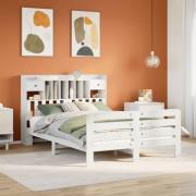vidaXL Säng med bokhylla utan madrass vit 140x200cm massiv furu