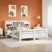 vidaXL Säng med bokhylla utan madrass vit 200x200cm massiv furu