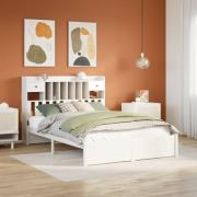 vidaXL Säng med bokhylla utan madrass vit 150x200cm massiv furu