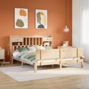 vidaXL Säng med bokhylla utan madrass 200x200cm massiv furu