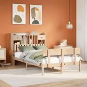 vidaXL Säng med bokhylla utan madrass 135x190cm massiv furu