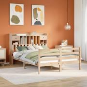 vidaXL Säng med bokhylla utan madrass 150x200cm massiv furu
