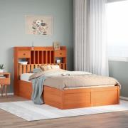 vidaXL Sängram utan madrass vaxbrun 135x190 cm massiv furu