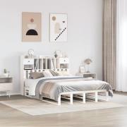vidaXL Säng med bokhylla utan madrass vit 160x200cm massiv furu